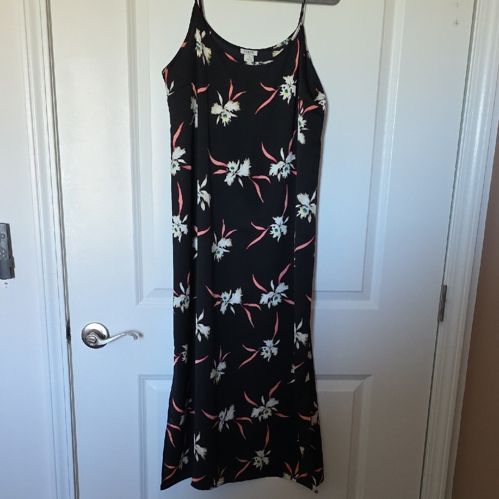 J. Crew Black Slip Maxi Dress with Pink & Cream Floral Print